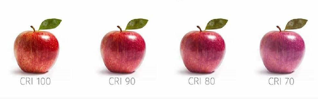 une pomme avec un indice de rendu des couleurs (CRl) différent