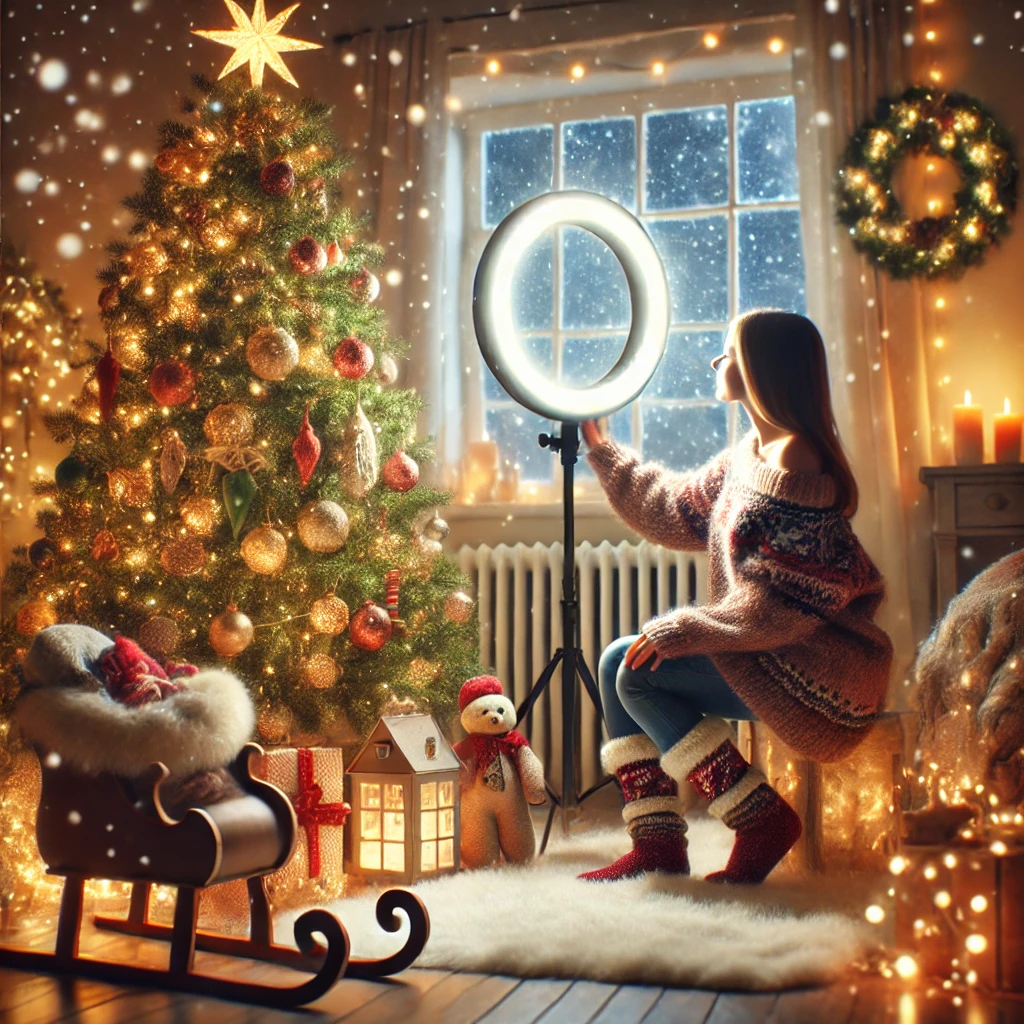 anneau lumineux semi-lumineux avec trépied à Noël