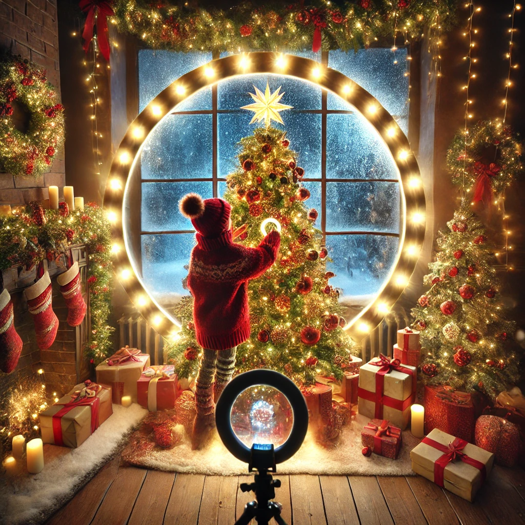anneau lumineux semi-lumineux avec trépied à Noël