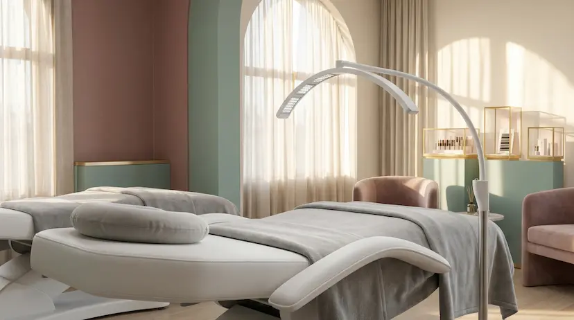 Elegant commercial UV lash lamp in a luxury salon environment.
