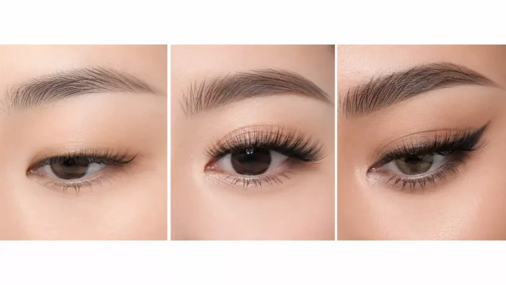 Eyelash extensions on monolid round and almond eye shapes