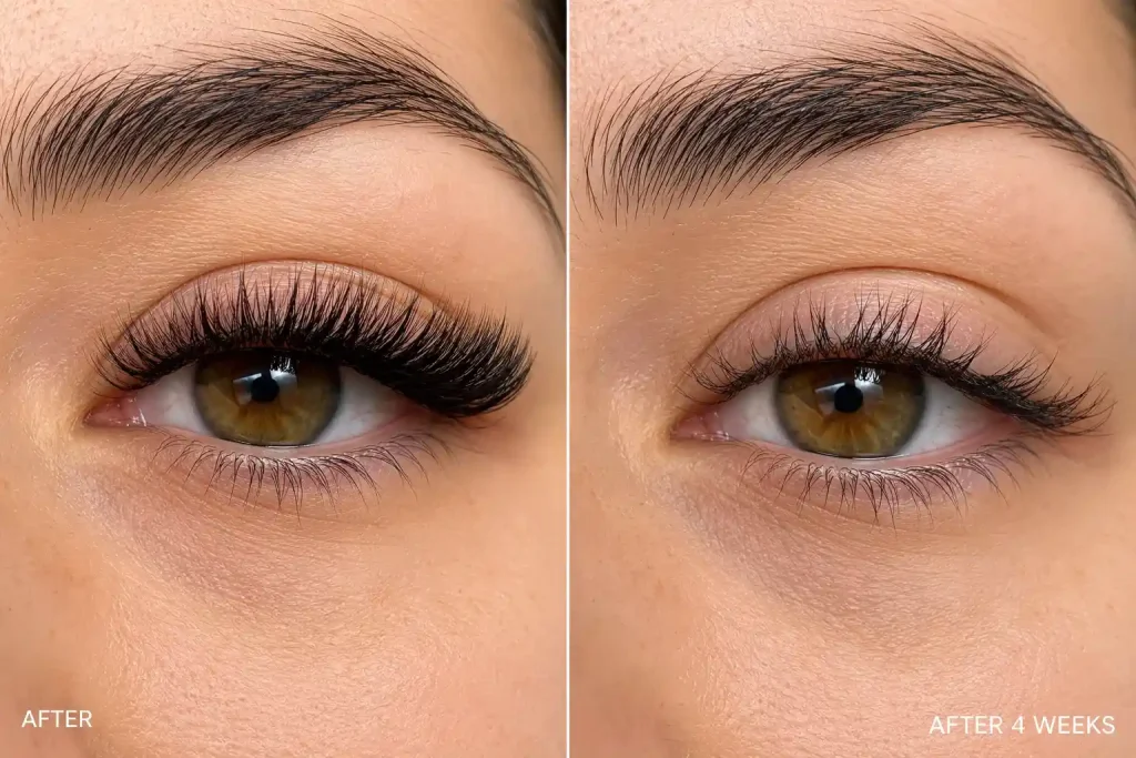 Fresh volume lashes vs 4 week old lash extensions