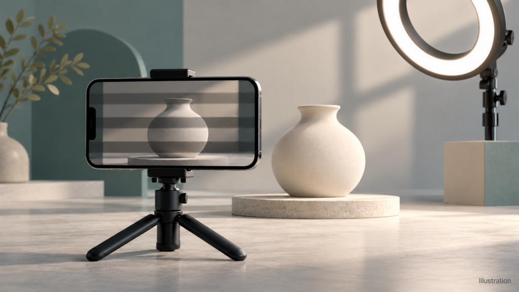 Conceptual illustration of phone-camera banding in a generic ring-light recording scene.